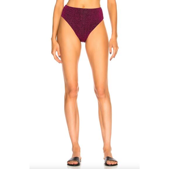 Alix NYC Alton High Waist Cheeky Bikini Bottom in Magenta Glitter Women's Medium - Picture 1 of 7